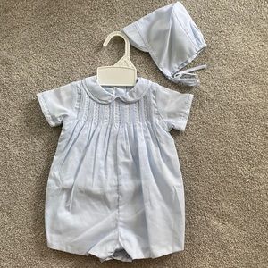 Adorable Petit Ami baby boy outfit with bonnet